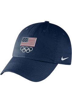 a hat with an american flag and the olympic symbol on it, against a white background