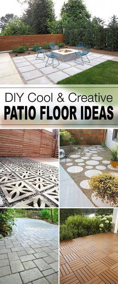 a collage of photos with the words diy cool and creative patio floor ideas