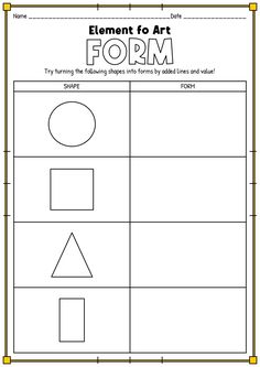 the printable worksheet for an art form that includes shapes, lines and rectangles