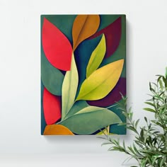 a painting on the wall next to a potted plant