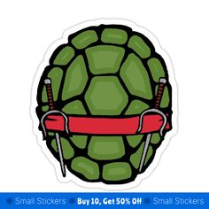 an image of a sticker with a turtle on it's head and two swords in