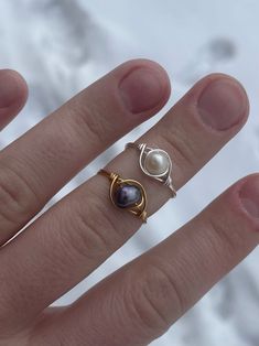 Dainty Pearl Ring Handmade Wire Wrapped Ring - Etsy Wire Rings Ideas, Random Hobbies, Handmade Wire Rings, Handmade Rings Tutorial, Handmade Rings Wire, Small Pearl Ring, Bigfoot Pictures, Diy Wire Jewelry Rings, Wire Jewelry Rings