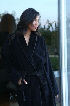 The Signature Robe was selected as "The Robe" by a very posh Spa in NY area. We developed it for them and after hearing about the raves from the Spa customers, we decided to make it a staple in our selection. You will not be disappointed in joining thousands of the Spa customers who have enjoyed this exquisite robe.Similar to our Presidential Robe, only with luxurious details such as velour collar, cuffs & belt not to mention the corded trim all around. Plush and most absorbent material of t Terry Cloth Robe, Black Towels, Spa Towels, Laundry Hacks, The Spa, Terry Cloth, Shawl Collar, Cuff Sleeves, Gowns Dresses