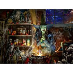 an image of a halloween scene with witches and skeletons