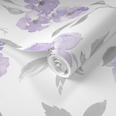 pink flowers on white wallpaper with grey leaves