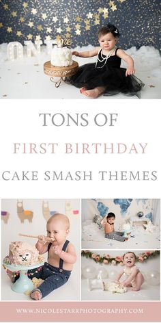 the first birthday cake smash theme is featured in this postcard