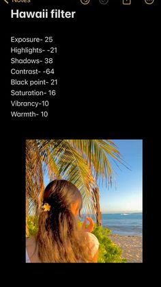 the hawaii filterr app is open and showing an image of a woman with long hair