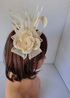 Cream ,Ivory Colour Fascinator With Flower Headband and Clip Wedding Hat,Royal Ascot Ladies Day Size: approx :- 16cm x 13cm Small Size  Material:-,Feathers,Sinamay  Note :- I can't accept return.. Thanks                                                          Customer's returns fascinator or other items  to me so shop will deduct shipping cost from refund  Which shipping cost shop will pay or paid for customer orders  Thank you Adjustable Beige Wedding Hat, Gold Hair Accessories For Spring Wedding, Beige Headband Mini Hat For Kentucky Derby, Beige Mini Hat Headband For Kentucky Derby, Beige Kentucky Derby Mini Hat Headband, Beige Mini Hat Headband For Weddings, Adjustable Beige Fascinator For Church, Cream Adjustable Costume Hats And Headpieces For Ceremony, Adjustable Cream Costume Hats And Headpieces For Ceremony