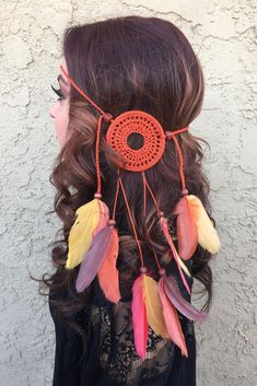 "Stunning Crochet Lace Dreamcatcher Headband in a beautiful warm Indian Summer color mix. This unique handmade dreamcatcher has a 3\" ring that is attached to a string of chained cotton. The headband is adjustable to all sizes with sliding beads. Item will be shipped 2 - 3 business days after purchase. Click here for more dreamcatcher headbands: https://www.etsy.com/shop/VividBloom?section_id=17279658 See the variety of feather and flower headbands (and more) in my shop: https://www.etsy.com/sho Summer Mandala, Mandala Dreamcatcher, Easy Diy Fashion, Diy Fashion Trends, Black Dream Catcher, Dream Catcher White, Feather Dream Catcher, Handmade Dreamcatcher, Diy Fashion Clothing