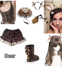 a collage of photos with hair accessories including boots, shorts and headbands