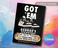 a flyer for a birthday party with an image of a pair of shoes on it