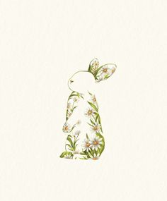 a drawing of a rabbit with daisies on it's back