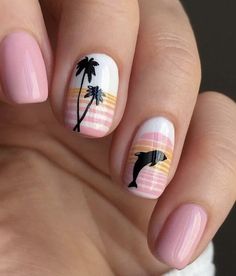 Beach Simple Nail Designs, Summer Nails For Cruise, Nail Art Vacation, Beachy Nail Designs For Short Nails, Beach Nails For Kids, Kids Vacation Nails, Kids Beach Nails, Dolphin Nail Art, Beach Nails Designs