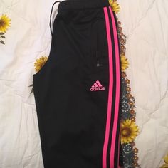 Black And Pink Adidas Soccer Pants Washed But Never Worn. Nwot Pink Sportswear Sweatpants For Sports, Pink Sportswear Pants For Spring, Spring Sportswear Pink Pants, Pink Workout Sweatpants, Adidas Pink Sports Bottoms, Pink Adidas Sports Bottoms, Fitted Pink Adidas Bottoms, Pink Stretch Adidas Bottoms, Adidas Pink Sports Pants