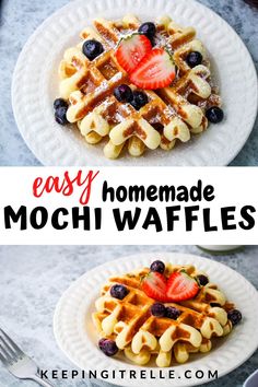 easy homemade mochi waffles with fresh fruit on top