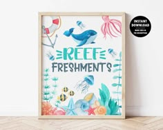 a framed poster with the words free freshments on it