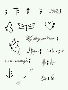 an image of tattoos with words and symbols on them, including the word i am enough to