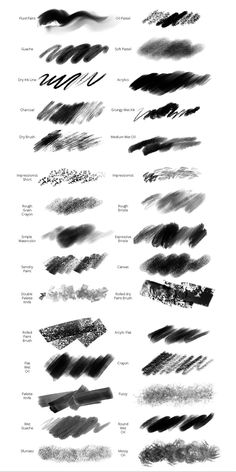 some black and white brush strokes are shown in this graphic art workbook, which shows how