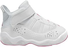 Design: Celebrate the legendary career of Michael Jordan and his 6 championships Incorporates premium features of each shoe worn during the championship series Leather and synthetic upper for comfort and durability Hook-and-loop closure at ankle for support and quick-access changing No-lace design and durable heel tab for easy on and off Perforations at side and tongue for breathability In-Shoe Comfort: Encapsulated Air-Sole unit for lightweight cushioning Durability & Traction: Rubber outsole w White Hibiscus, Kids Jordans, Lace Design, Michael Jordan, Air Jordan Sneaker, Basketball Shoes, Comfortable Shoes, Hibiscus, Sneakers Nike