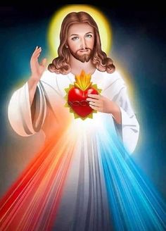 jesus holding a heart in his hands with the light coming from behind him and shining brightly