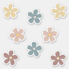 six flower stickers on a white background