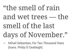 a quote about the smell of rain and wet trees - the smell of the last days of november