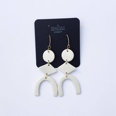 PORCELAIN MOTHERWELL EARRINGS - White by asensiblehabit Porcelain Earrings, Enamel Lapel Pin, Earrings White, Painted Paper, Clay Creations, Atlanta Ga, 14kt Gold, Chandelier Earrings, Handmade Earrings