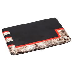 a black, red and white rectangular shaped tray