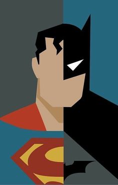 batman and superman's faces in two different colors