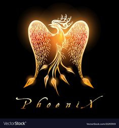 the golden angel with crown on his head and inscription phoenix in gold lettering