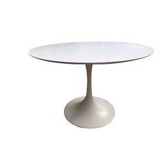 an oval table with white top on a white background