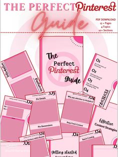 the perfect pinterest guide is shown in pink and white, with black lettering