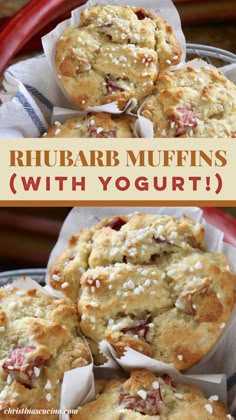 rhubarb muffins with yogurt in the middle and on top