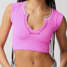 Never Worn. Great Condition. Super Cute And Flattering On Black Going Out Tops, Light Pink Crop Top, Seamless Crop Top, Going For Gold, Strap Crop Top, Pink Crop Top, Gold Top, Long Crop Top