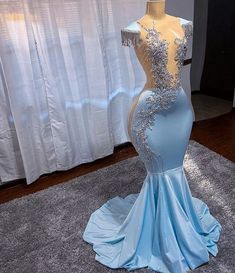 Custom Mermaid Prom Dress, Light Blue Cinderella Prom Dress, Met Gala Prom Dress Ideas, Light Blue Nails Black Women, Prom Dresses Met Gala, Light Blue Prom Dresses Black Women, Blue Prom Dress Black Women, Cinderella Blue Prom Dress, Unique Prom Dresses 2023