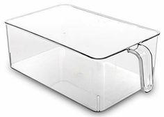 a clear plastic container with handles on the bottom and sides, for storage or holding items