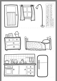 an image of a bedroom with furniture and bedding in it's outlines