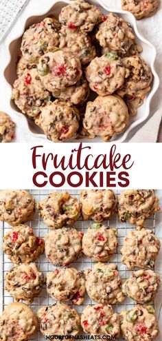 cookies on a cooling rack with the words fruitcake cookies above them