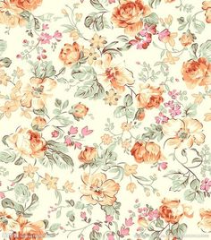 an orange and pink flowered wallpaper with green leaves on the bottom right corner