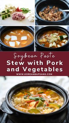 Doenjang Jjigae (Soybean Paste Stew with Pork and Vegetables) Korean Soup Recipes, Asian Noodle Dishes