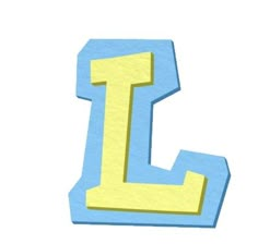 the letter l is made up of blue and yellow paper with a light blue background