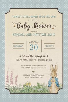 a baby shower is shown with an image of a bunny