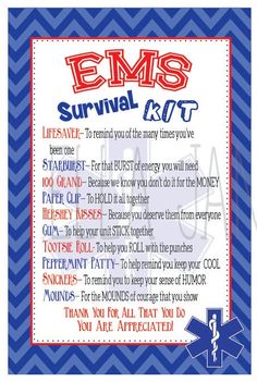 an ems survival poster with the words ems in red, white and blue on it