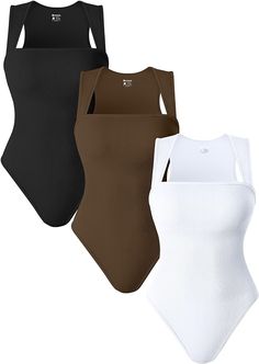 Sexy Cute Tank Top Bodysuits, flattering square neckline with tapered shoulder straps,simple in design,don’t see through, Best womens, ladies and teen girl clothes. Square Neck Bodysuit, Cute Tank Tops, Neck Stretches, Sleeveless Bodysuit, Girl Clothes, Outfits Casuales, Shapewear