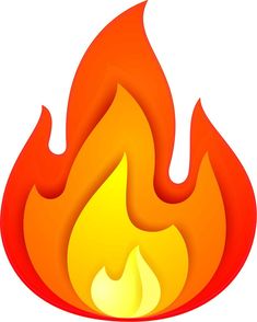 a red and yellow fire with flames coming out of the top, on a white background