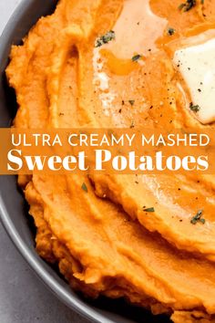 sweet potato mashed potatoes in a pan with butter on top