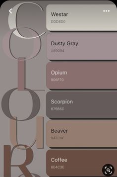 an iphone screen showing the color scheme for different colors and font options, including coffee