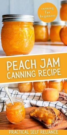 peach jam canning recipe with text overlay