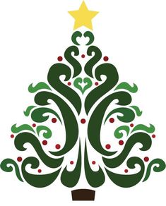 a christmas tree with swirls and stars