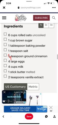 an iphone screen showing the instructions for cooking with ingredients and directions to make sure they don't cut them